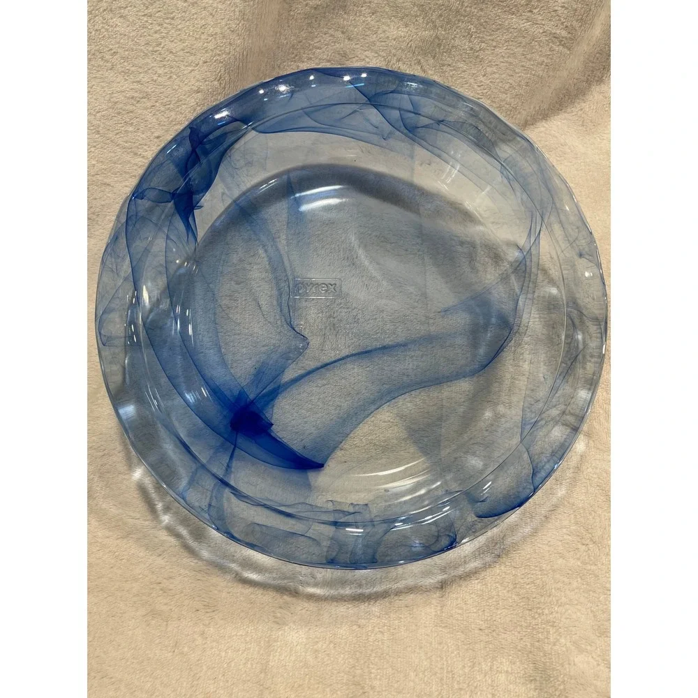 Pyrex Cobalt Blue Swirl Glass Pie Plate 9.5 Inch Fluted Rim Bakeware 24cm